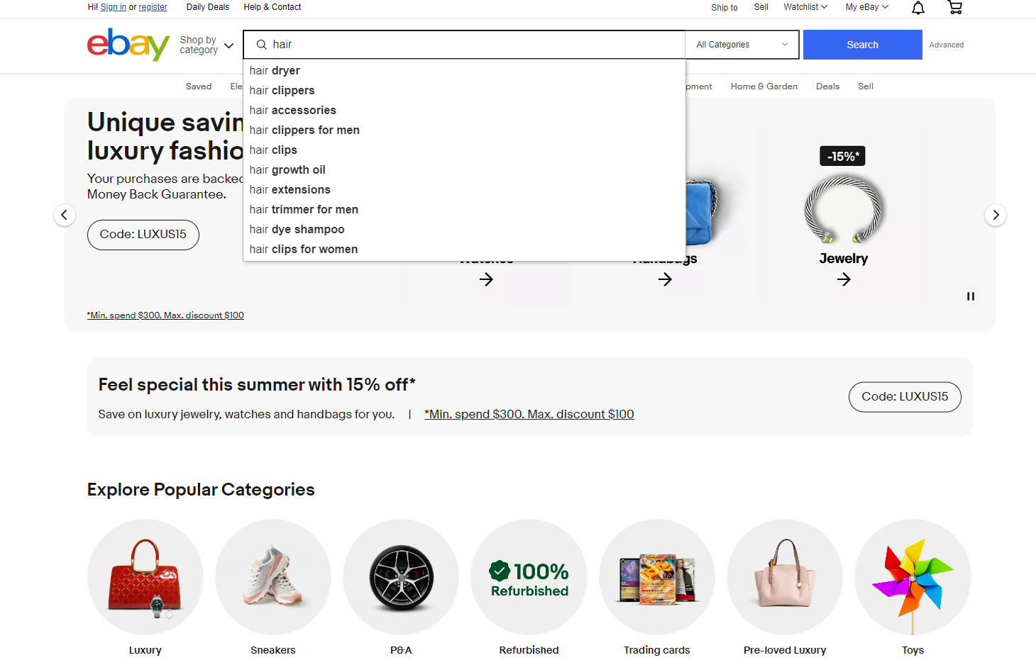 Autocomplete and suggestions incorporated into eBay’s search